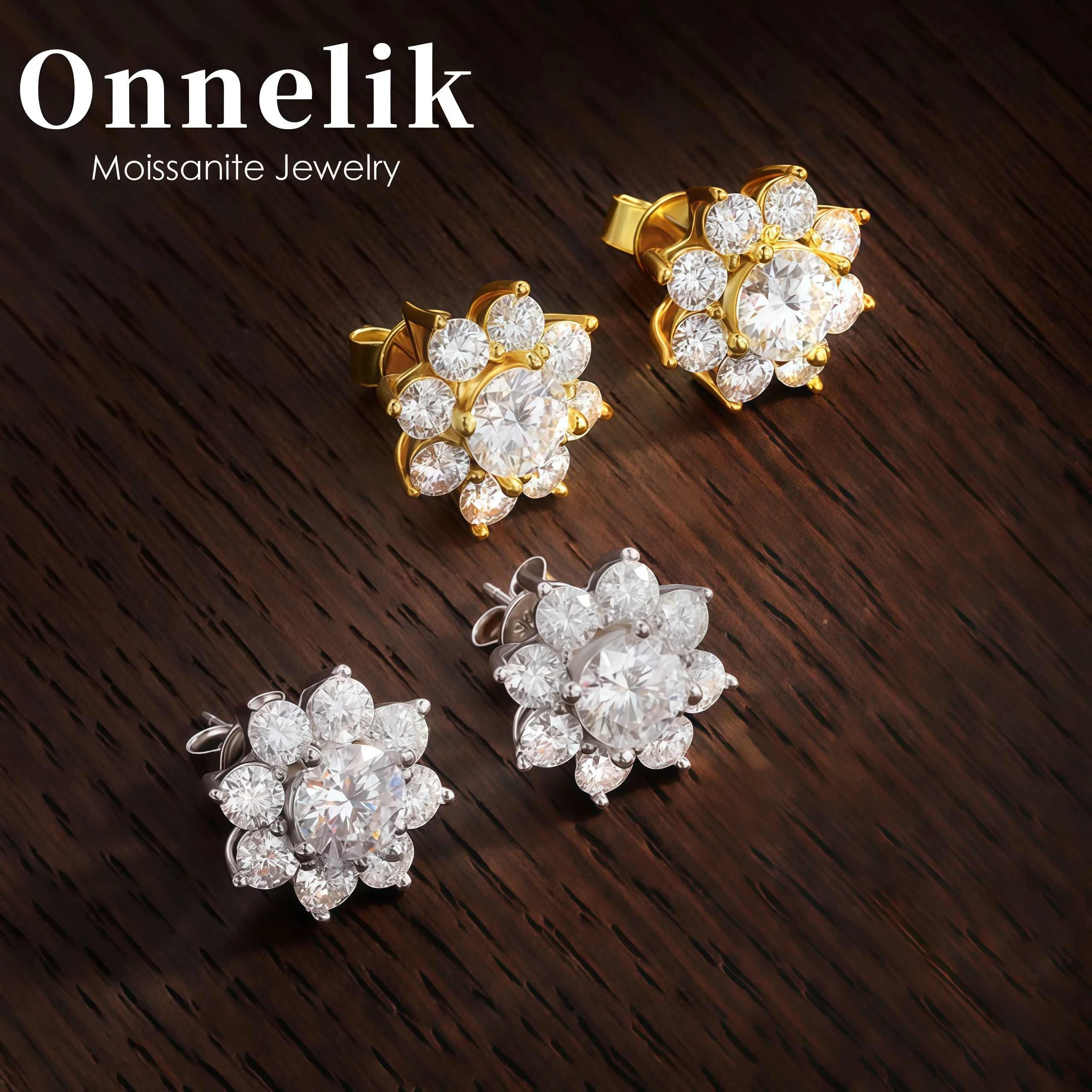 

Onnelik 2.8cttw Sunflower D Color Moissanite Diamond Stud Earrings S925 Sterling Silver Earring For Women Party Fine Jewelry