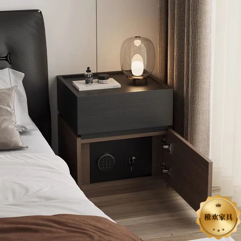 yjq pure solid wood Italian minimalist bedside table safe integrated storage with password lock bedside table
