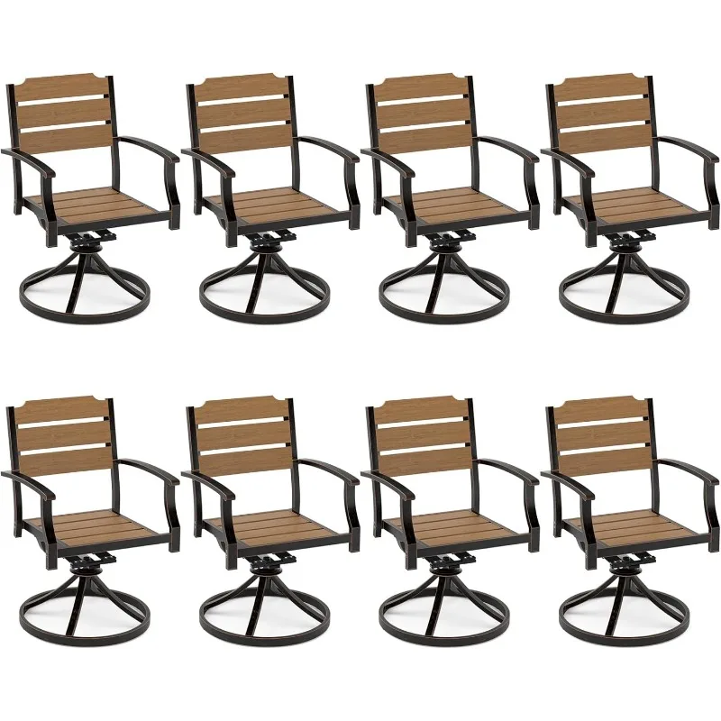 Outdoor Dining Chair Set of 8, Outdoor Chairs,Teak Color-Oil Printed