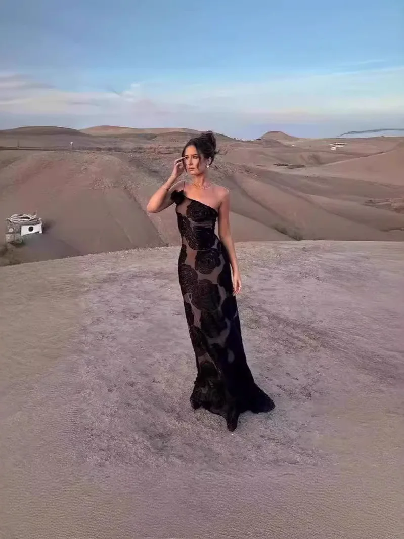 Jupe longue tricotée Sexy à épaules inclinées, bretelles florales, taille haute, pour l'été, tissu Polyester de rue