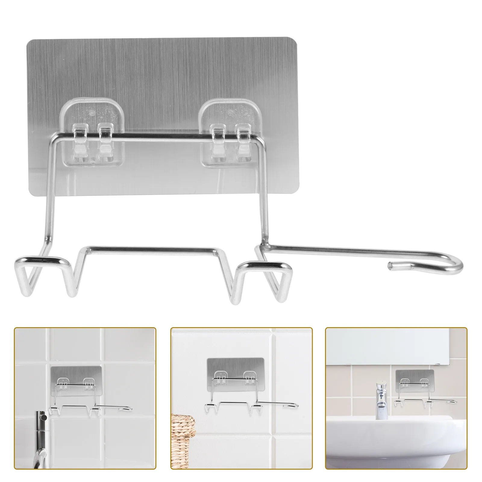 Hair Dryer Holder Wall Mounted Self Adhesive Stainless Steel Bathroom Organizer Rack No Drill Blow Dryer Storage Shelf Tool