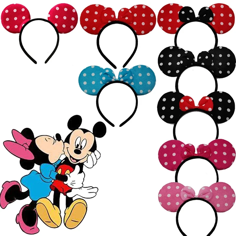 

Disney Big Mickey Mouse Ears Headband For Girl Cute Minnie Hairbands Women Polka Dots Bow Headwear Kids Birthday Xmas Party Gift