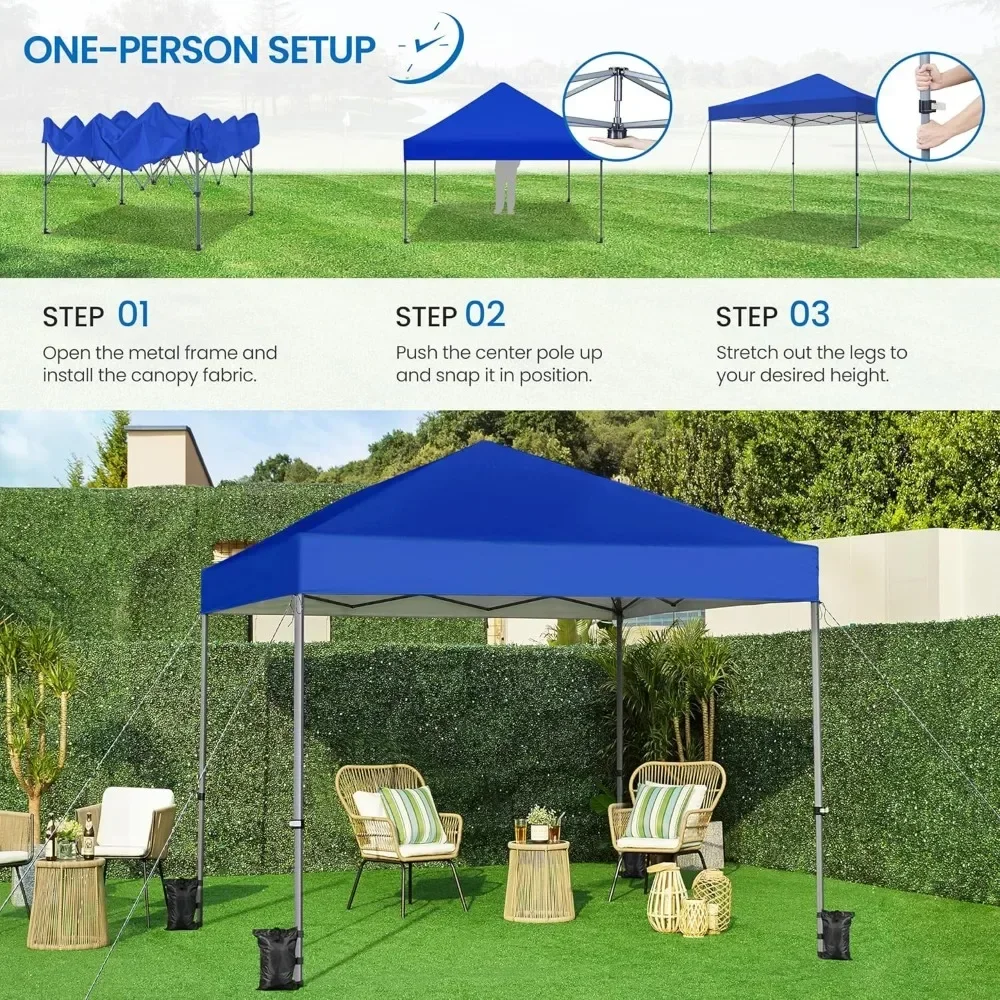 8x8 Pop Up Canopy Easy Set-up Tent, Portable Outdoor Canopy Instant Tent, Commercial Gazebo with Wheeled Carry Bag & 4 Sandbags