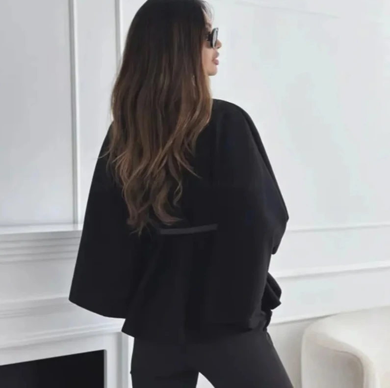 2025 Autumn Women's Short Cape Coat | Belted Faux Wool Elegant Cloak Jacket | Solid Color Casual Warm Outerwear for Ladies