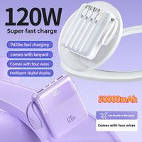Portable 120W Super Fast Charging Power Bank 50000mAh Large Capacity External Battery with Four Cable Charger for IPhone Xiaomi