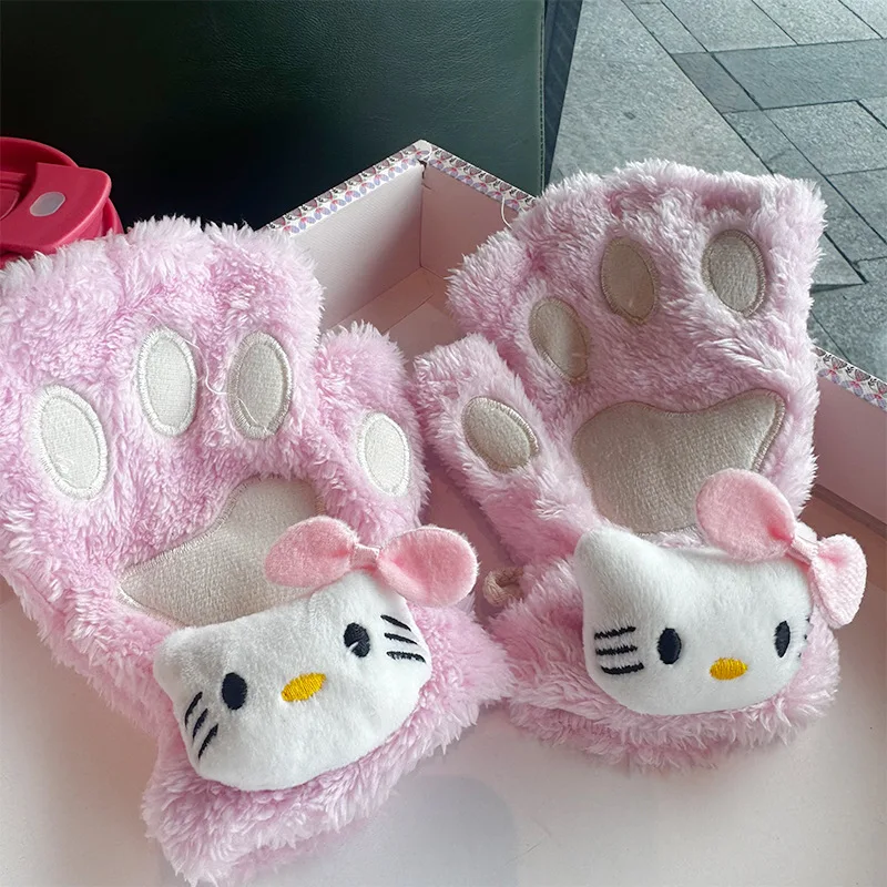 Miniso children's kitten with leaking fingers gloves girl warm baby girl princess cute half finger cat claw thickened student