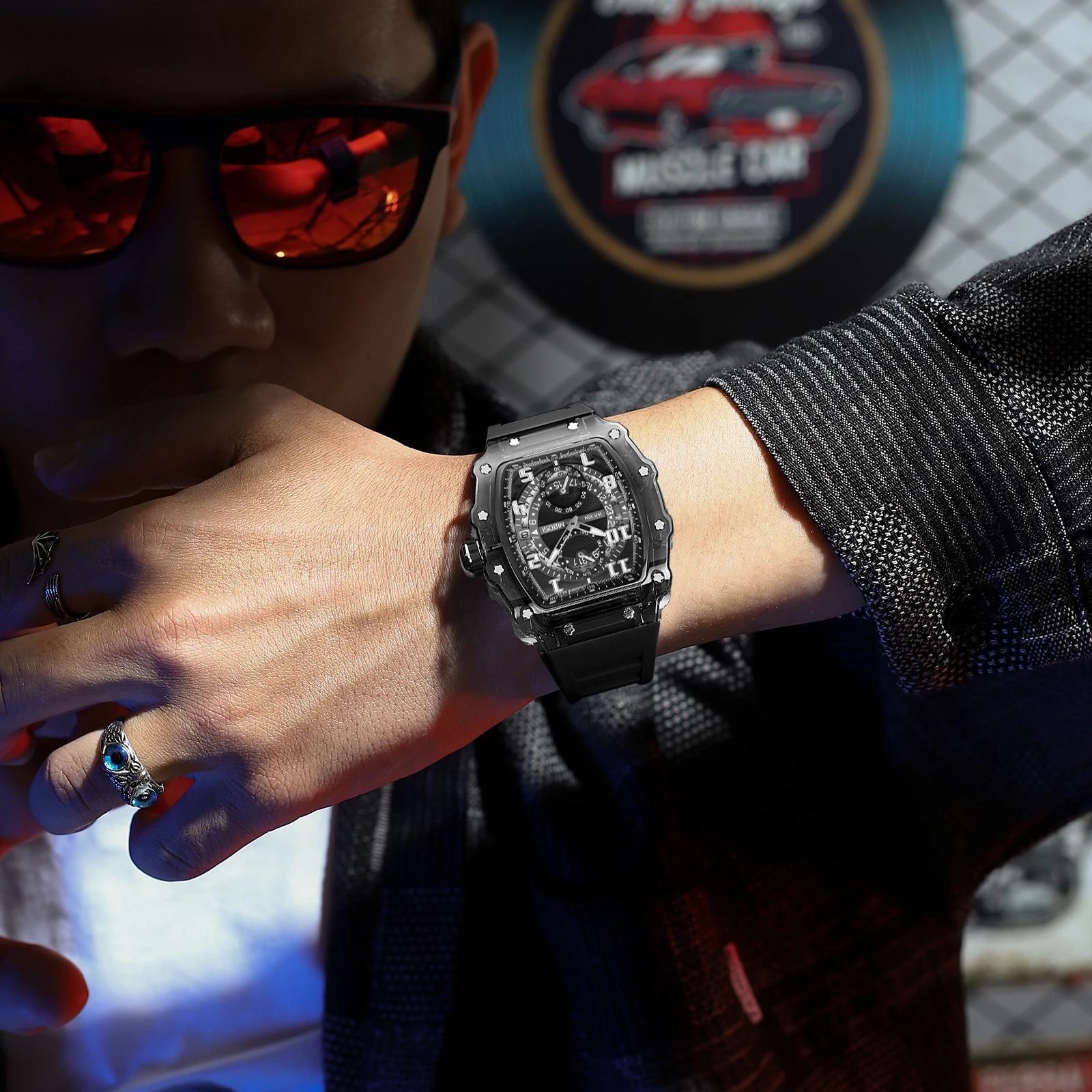 الرجال ريترو الشرير تونيو التناظرية الهيكل العظمي ساعة رياضية التناظرية موضة ساعة معصم الهيكل العظمي تونيو الساعات للرجال Reloj Hombre