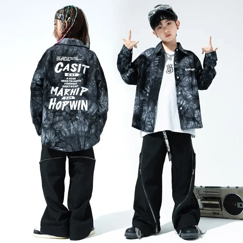 

Children Girls Boys Teen Sets Streetwear Hip Hop Long Sleeve Shirt Cargo Pant Kids Tracksuits Fashion Stage Show Dance Clothes