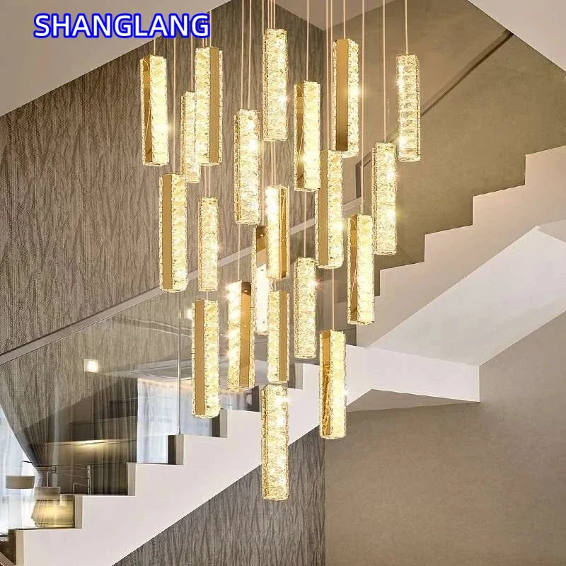 Lámpara LED larga posmoderna para escaleras, lámpara colgante de cristal, escalera, iluminación de edificio Rduplex, Villa, lámpara de lujo para sala de estar