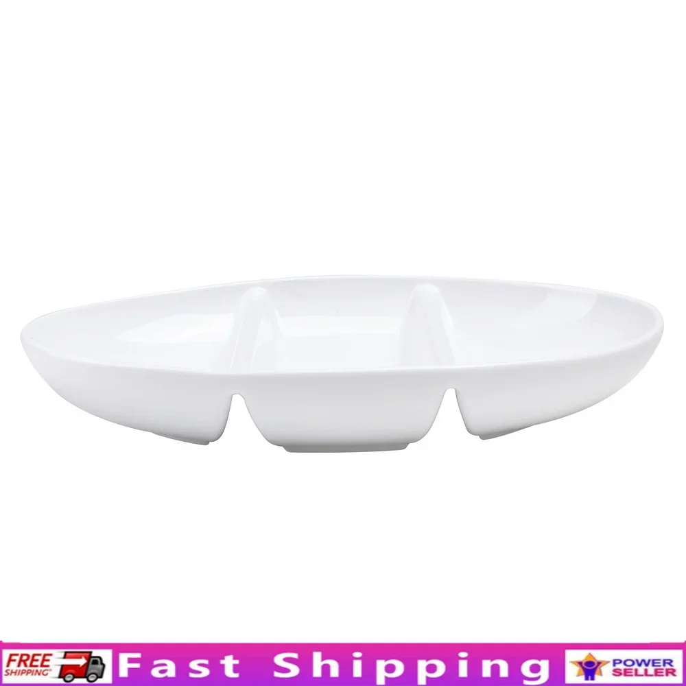 

Фарфоровая овальная чаша с тремя отделениями, разделенная в микроволновой печи, можно мыть в посудомоечной машине, штабелируемая сервировочная тарелка, закуски, салаты, супы, фрукты