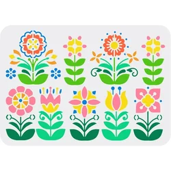 Flower Border Stencil 11.7x8.3 inch Reusable Floral Pattern Wall Stencil DIY Spring Floral Painting Template Abstract Folk