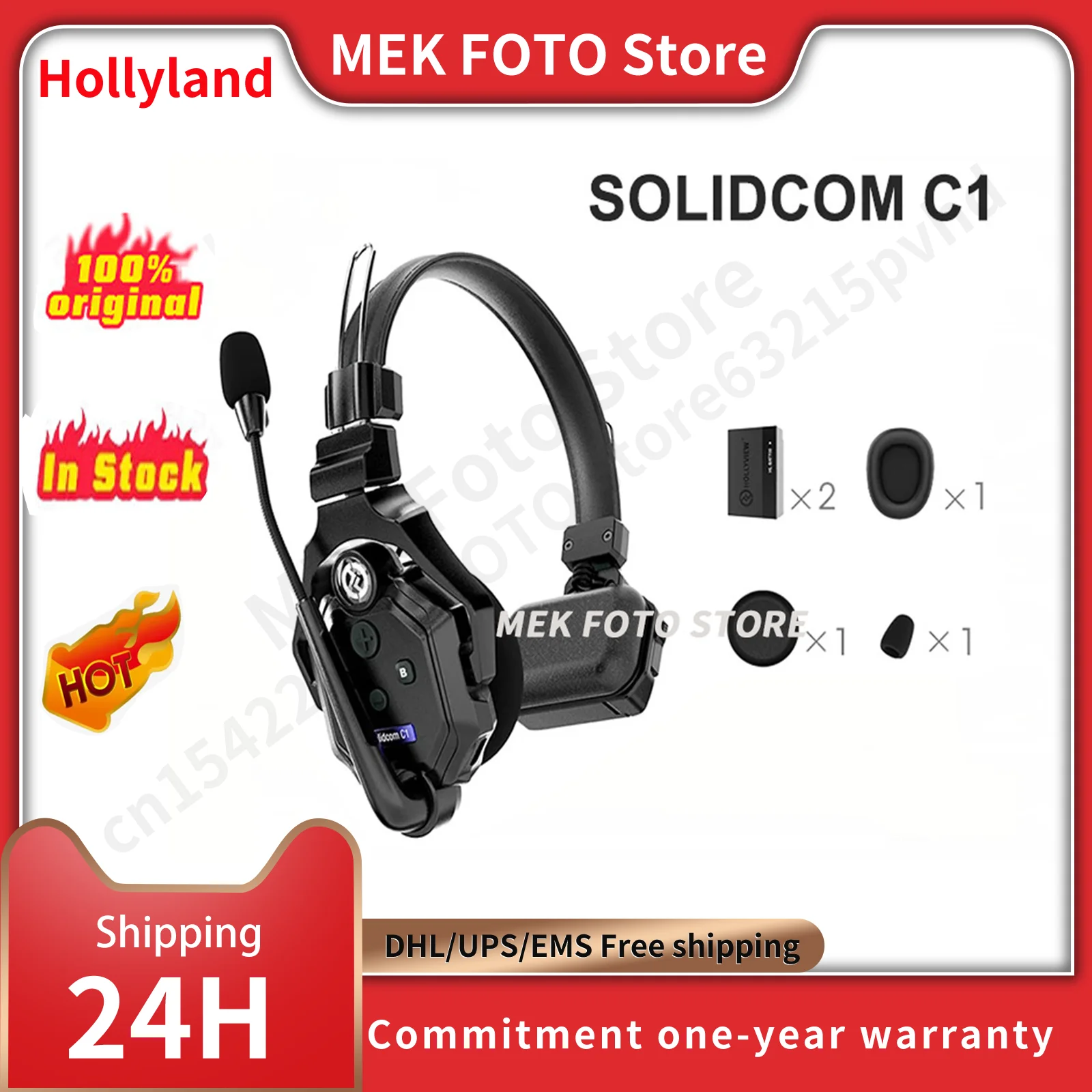 Hollyland Solidcom C1 Single Remote Headset Single-Ear Full-Duplex Wireless Intercom Headset for Team Communication EU Standard