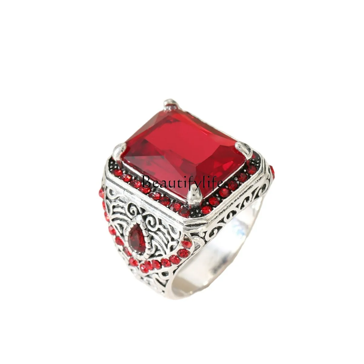 

Fashion personality inlaid red and green zircon retro ethnic style texture jewelry