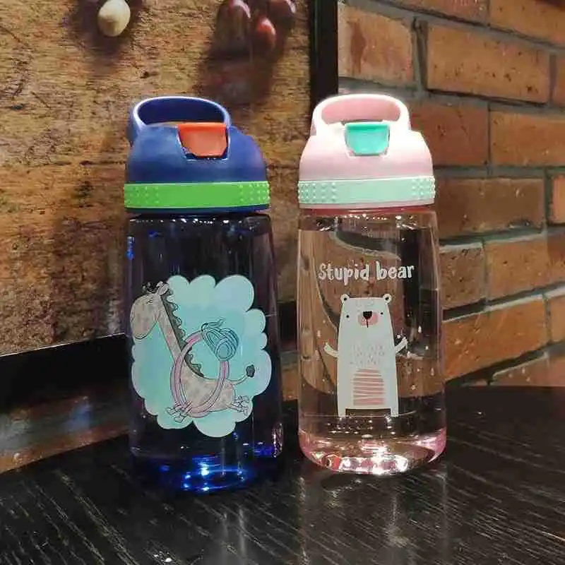 450ml Kids Water Bottle With Straw BPA Free Children Drinking Kettle Healthy Plastic Portable School Cup