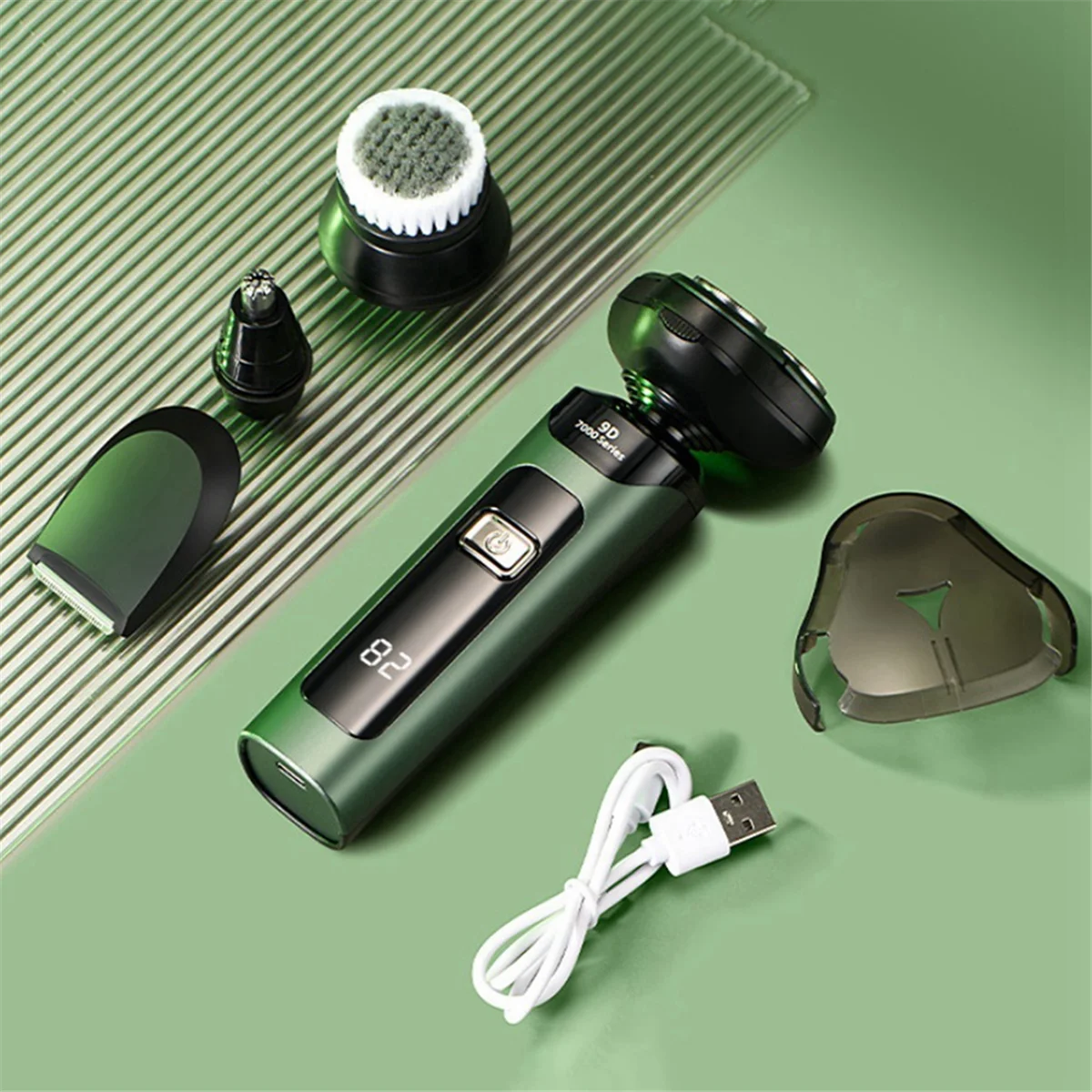 Afeitadora eléctrica LCD Pantalla digital Afeitadora inteligente recargable flotante de tres cabezales Afeitadora impermeable Carga tipo C Negro