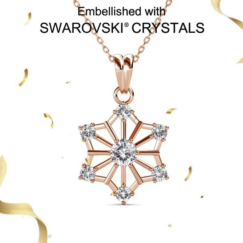 

Daisini 925 Sterling Silver Snowflake Pendant Necklace with Swarovski Crystals 18k Rose Gold Plated Fine Jewelry for Women Girls