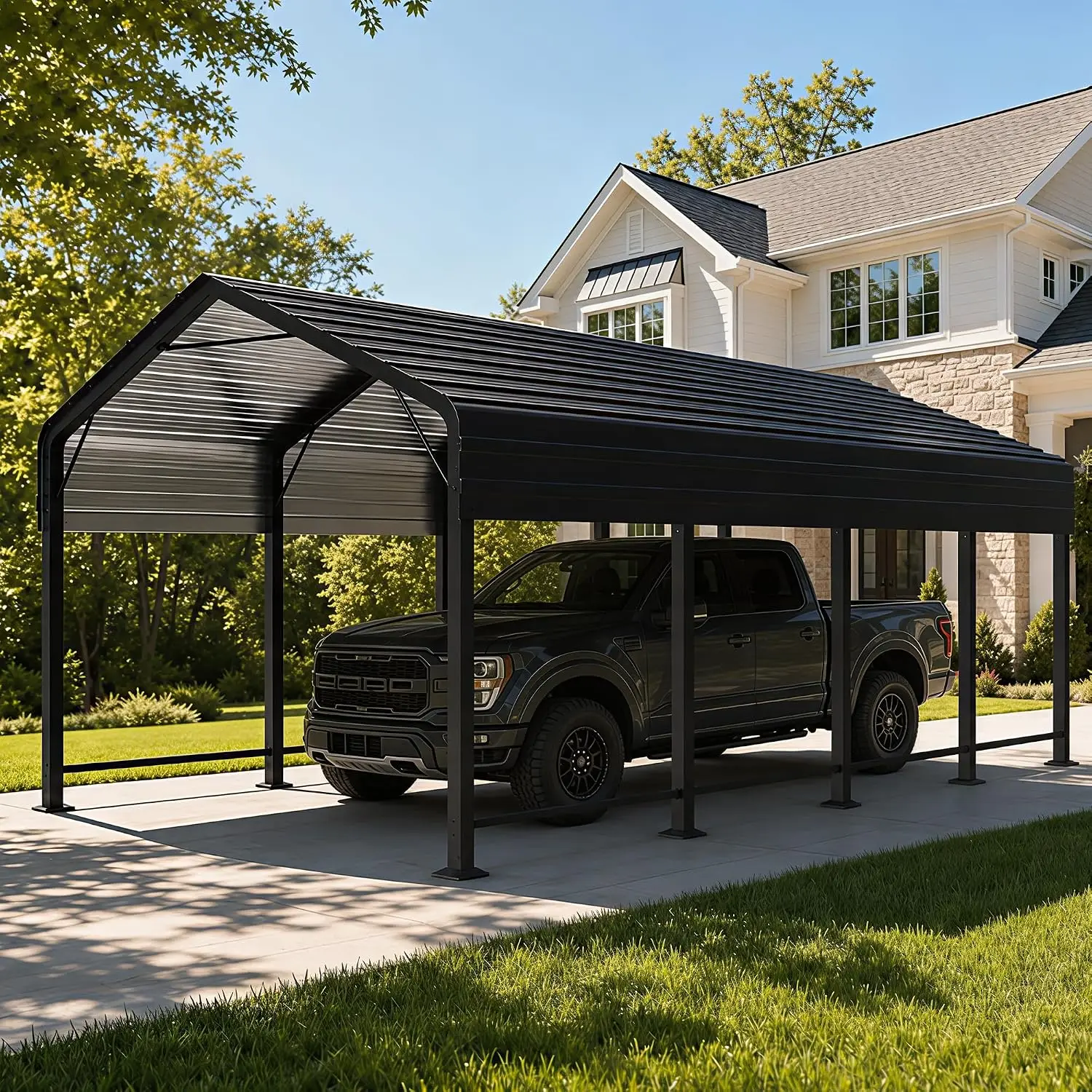 Carport Canopy 12’X20’ Heavy Duty Car Port Galvanized Steel Roof, Reinforced Stable Triangle Frame for Snowy Windy, Custom