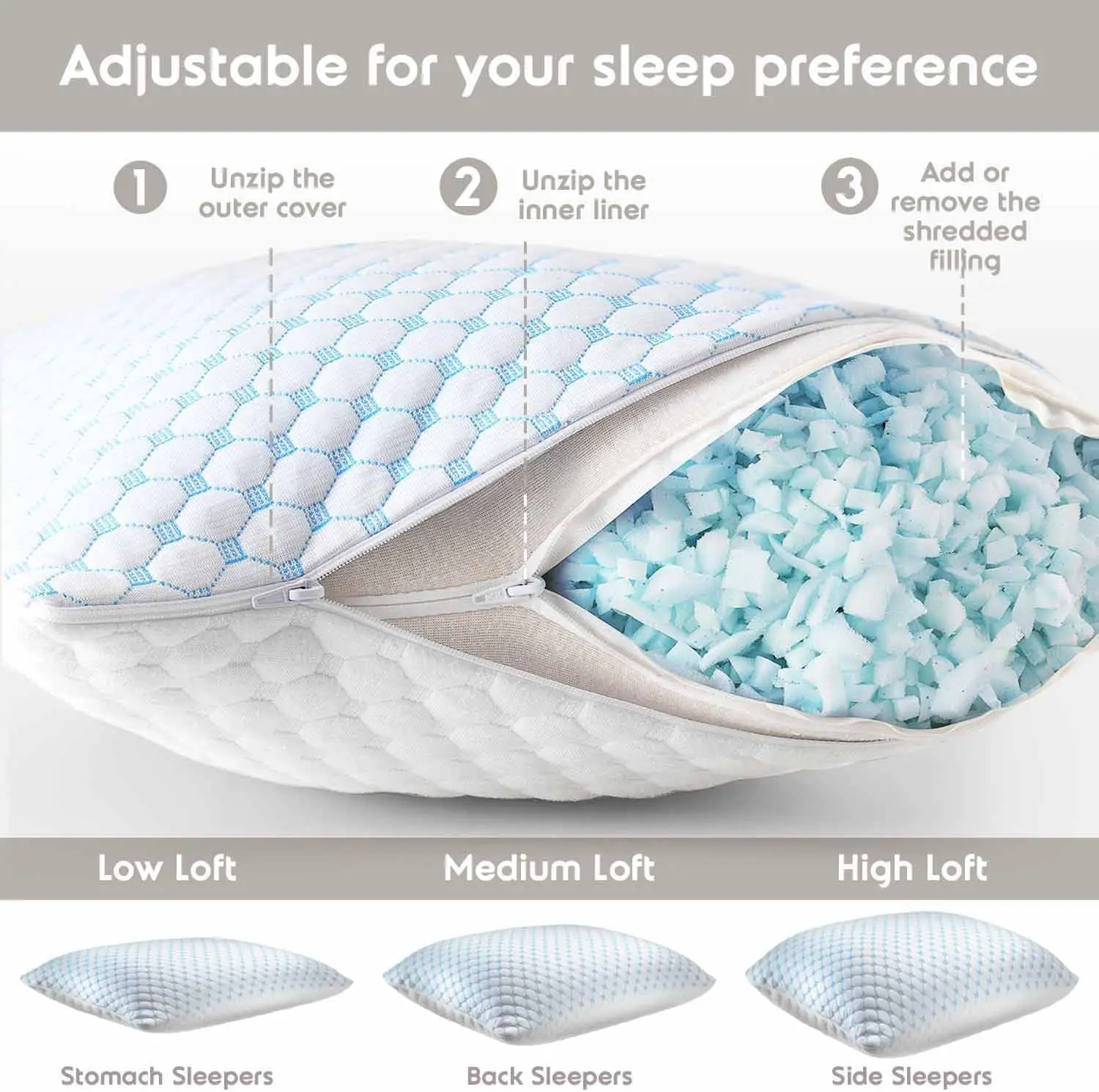 Nestl Cooling Kids Pillow for Sleeping 4 Pack, Luxury Shredded Memory Foam Pillows Kids Size, Adjustable Cold Gel Pillows for Hot Sleepers Supportive Cool Pillow for Side Back Stomach Sleepers