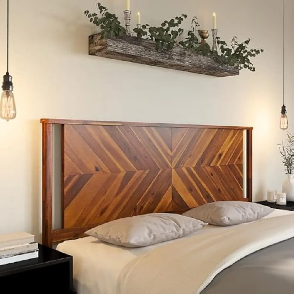 Vivian Headboard ONLY Rustic & Scandinavian Style with Solid Acacia Wood, Easy Assembly King Rustic Golden Brown