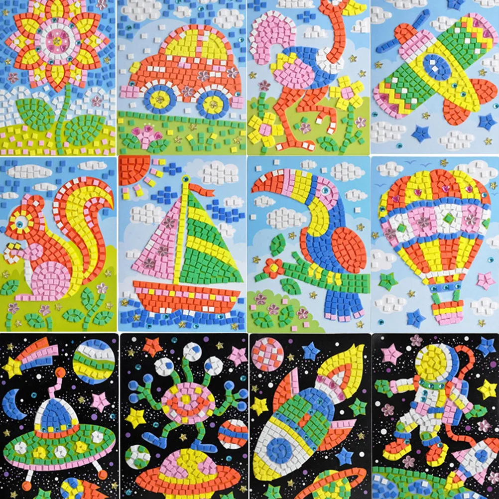 

6Pcs Mosaic Sticker Art DIY Cartoon Crystal Eva Handmade Educational Supplies for Early Learning Kindergarten Children