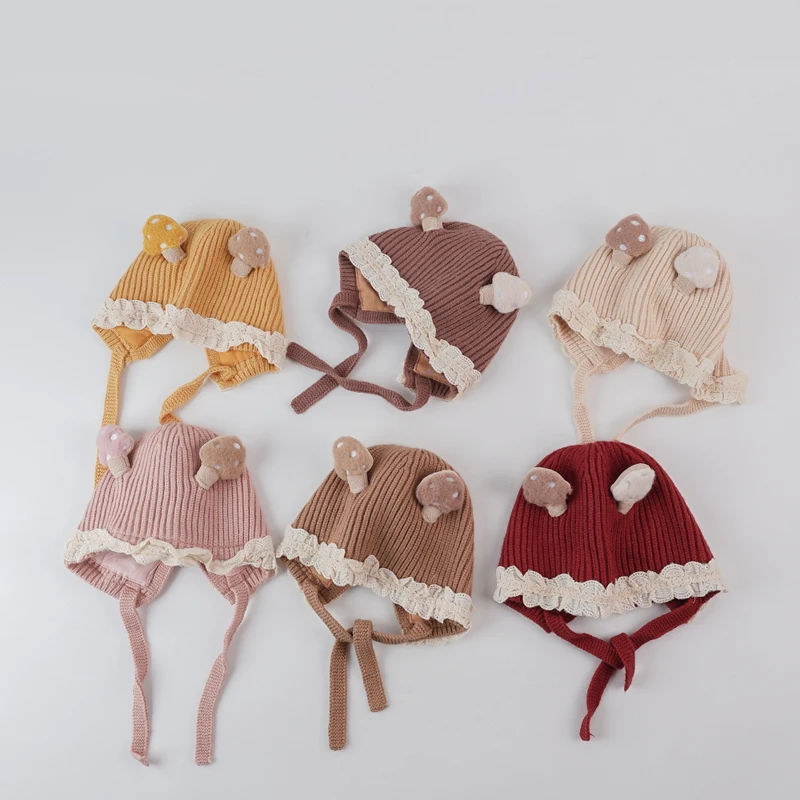 Autumn Winter Lovely Mushroom Accessories Baby Beanies Soft Warm Kids Boys Girls Knitted Hats Children Ear Protection Caps