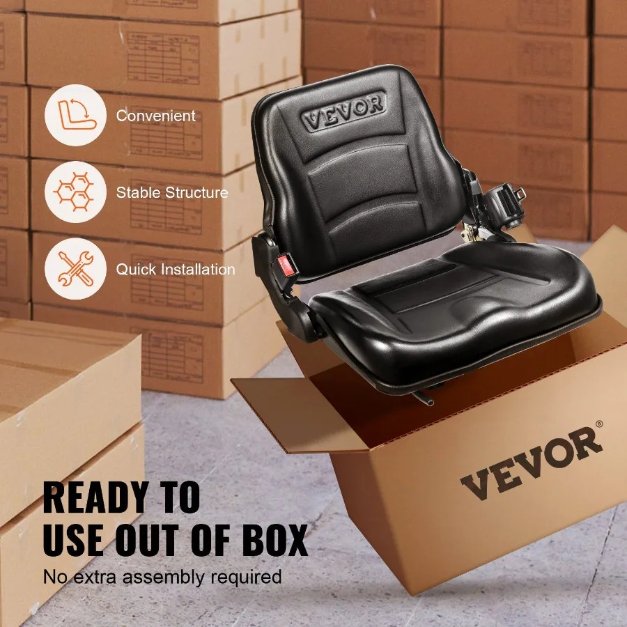 Sedile per carrello elevatore universale Sedile per trattore pieghevole con microinterruttore posteriore ad angolo regolabile e cintura di sicurezza retrattile da 6,313,4 pollici S