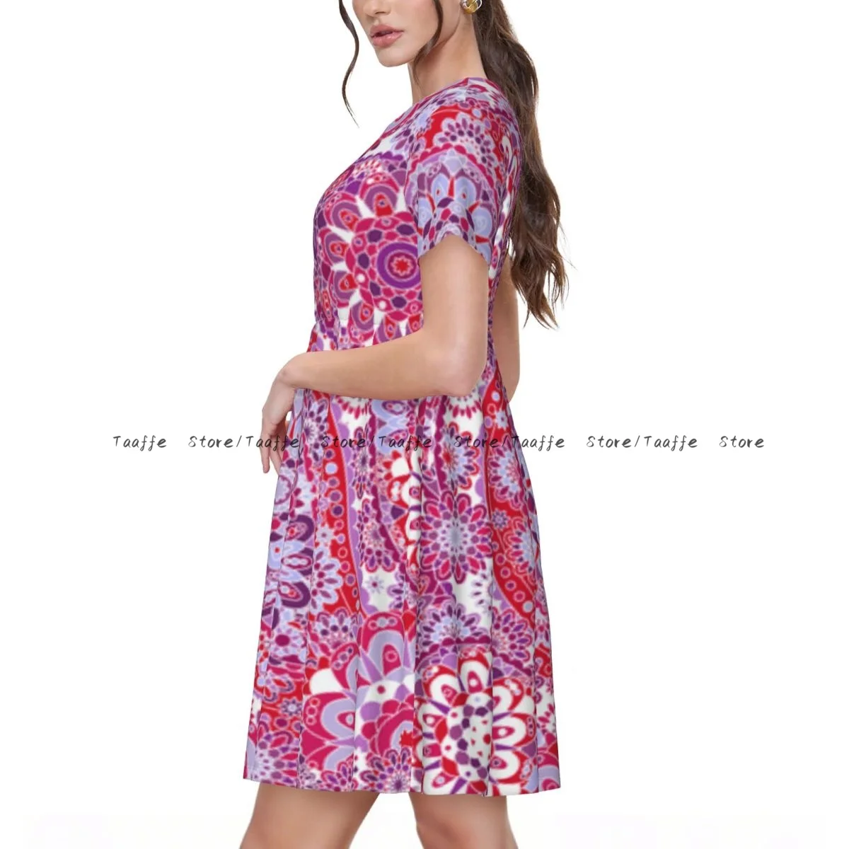 Women Dress Orient Bohemian Paisley Pattern Floral Folkloric Summer Elegant O Neck Short Sleeve Female Casual Loose Long Dress
