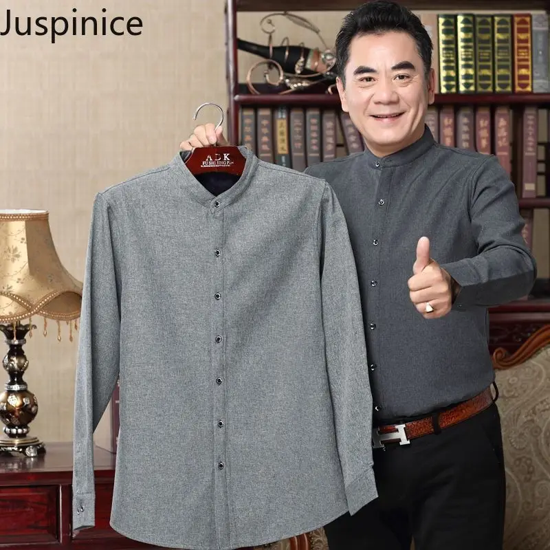 

Spring Autumn Solid Stand Collar Long-sleeve Shirt Fashion Men's Thin Loose Casual Business Shirts Men Tops Male Clothes