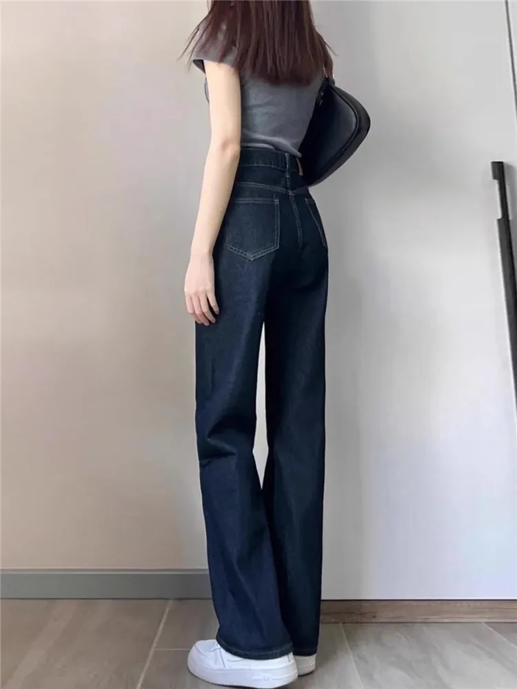 

American Vibe Extended Length Straight Leg Jeans Women's High Waist Slimming Spring Narrow Version Wide Leg Floor-Length Pants