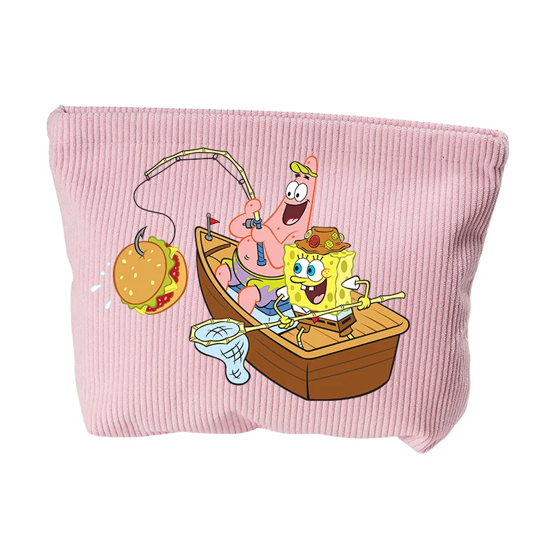 SpongeBobs SquarePants Cosmetic Bags Cute Anime Storage Bag Corduroy Woman Toiletry Case Large Capacity Portable Makeup Pouch - view 5