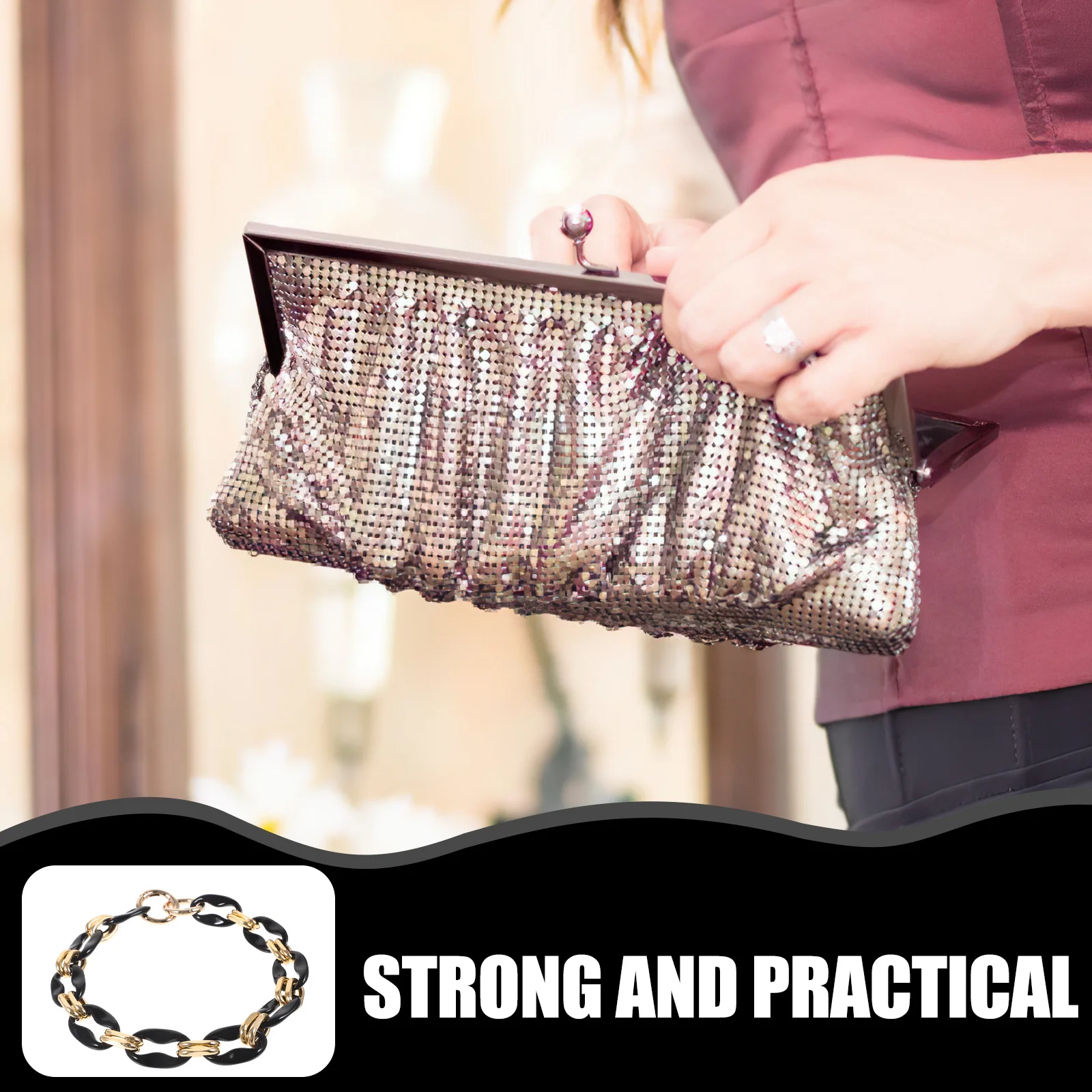 

Underarm Bag Chain Replacement DIY Detachable Shoulder Strap for Handbag Purse Upgrade Fashionable Metal Buckle Design Bright