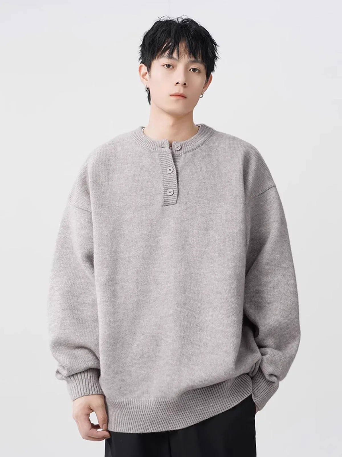 

American Sle Men's Long Sve Knitted Sweater Henry Collar Base Layer irt Trendy Winter Inner Wear Casual Loose Fit