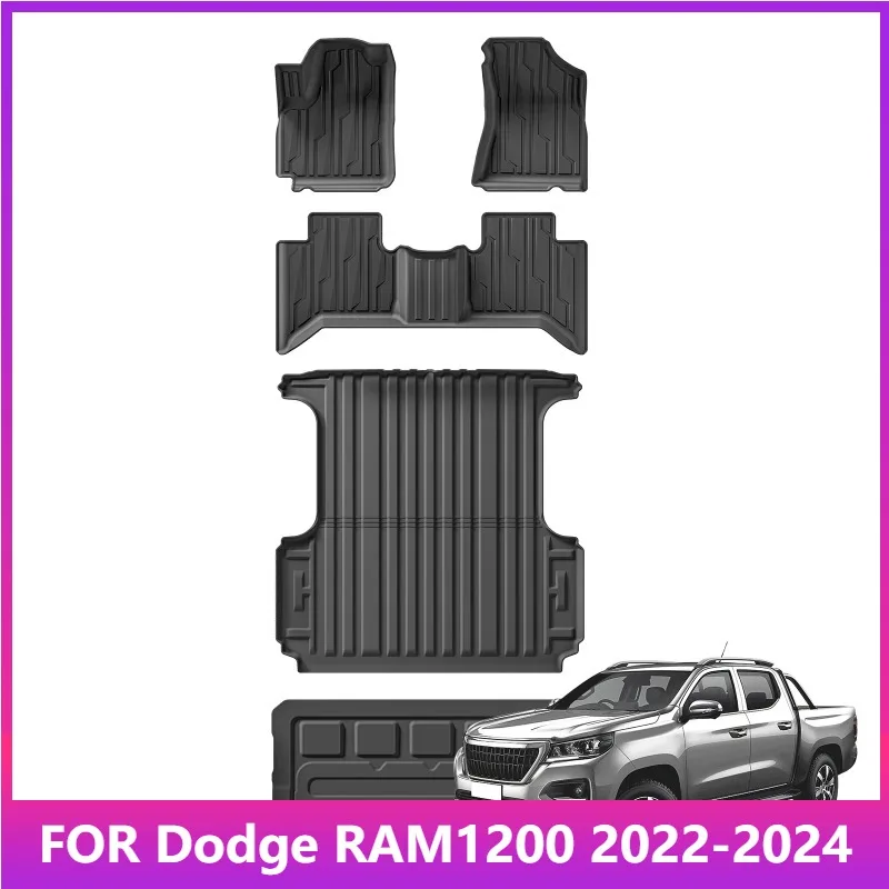 

TPE 3D Floor Mats for 2022-2024 Dodge RAM1200/Peugeot LANDTREK/Fiat TITANO/Changan Kaicene F70 Fuel Oil Truck Bed Mats Black
