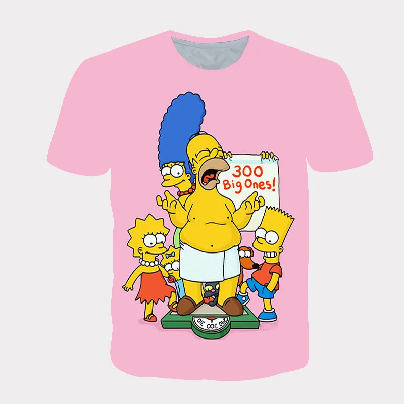 T-shirt à manches courtes décontracté pour enfants, imprimé THE SIMPSONS, ample et confortable, été 2026