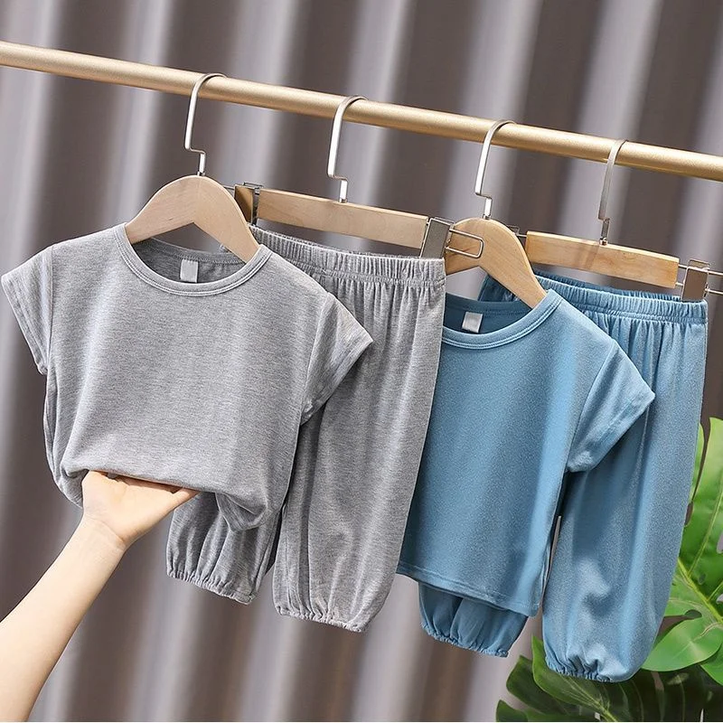 Summer Boys Casual Sets Kids Solid T-shirts+Pants 2 Pcs Girls Sport Short Sleeve Clothes Suits Children Outfits 1-8 Years