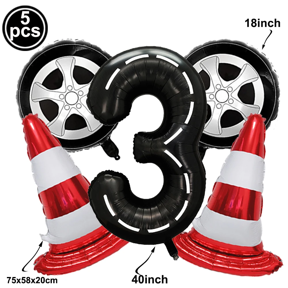 Racing Traffic Cone Balloon Wheel Tire Balloon 40Inch Racetrack Number Balloon Boys Birthday Race Car Theme Party Decor Supplies