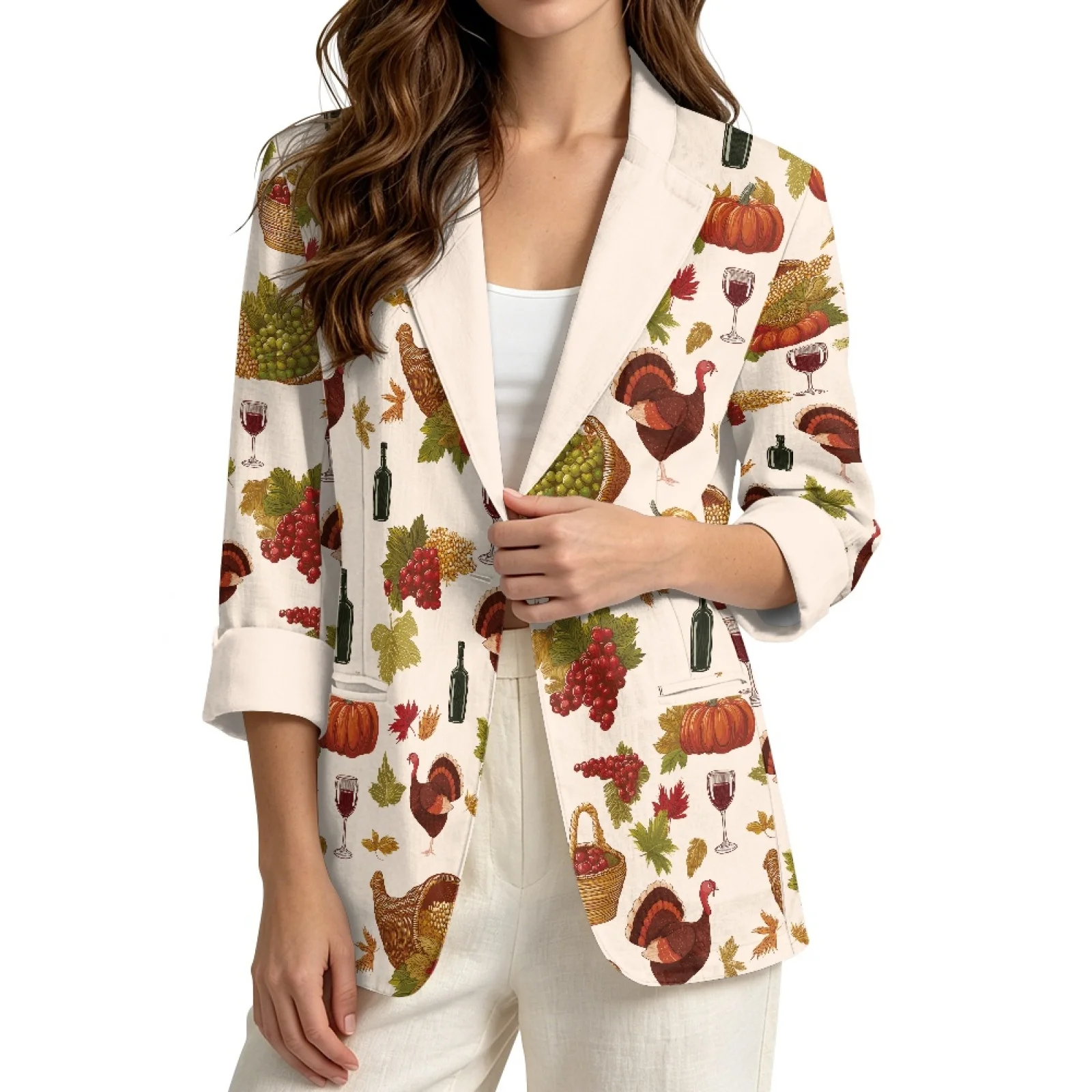 PENSTROLL with Pockets Linen Like Fall Tops Lightweight Open Front Top for Daily Wear Orange Camo Print