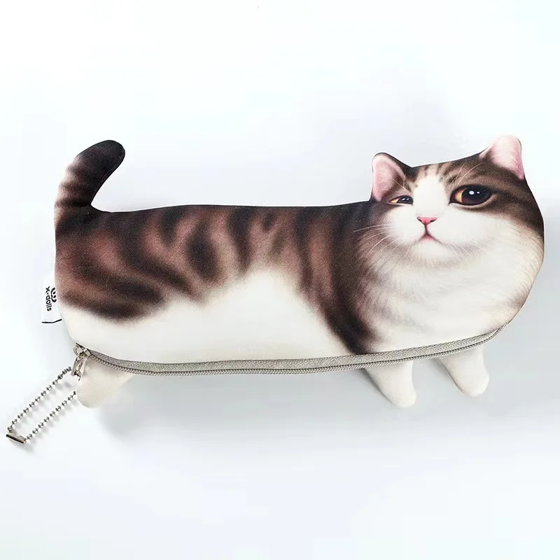 Creative Simulation Cat Pencil Case Cartoon Student Cute Pencil Case Stationery Bag Printed Cat Cosmetic Bag Coin Purse Holiday