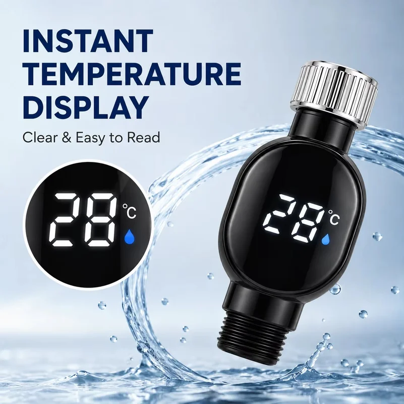 LED Digital Shower Temperature Monitor, 360° Rotating Display for Home Bathroom, Water Temperature Thermometer Accessory