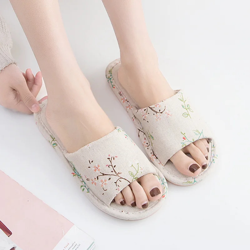 Four Seasons Women Linen Slippers Indoor Floor Flat Shoes Spring Autumn Linen Flip Flops Home Lightweight Slides Female Slipper_voghion.com
