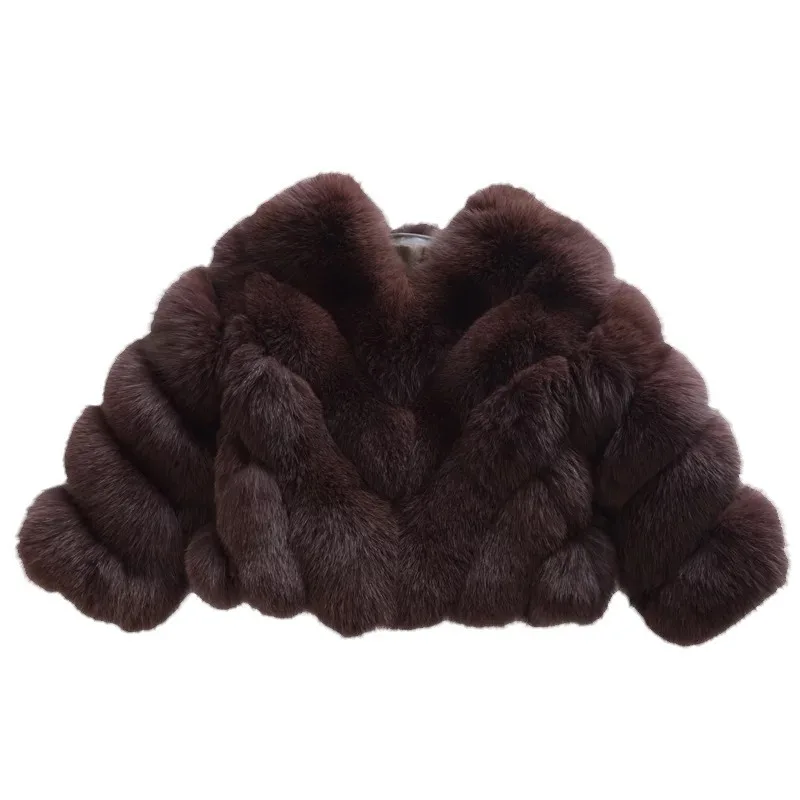 European and American women's imitation fox fur jacket women's PU leather splicing artificial  European and American style short