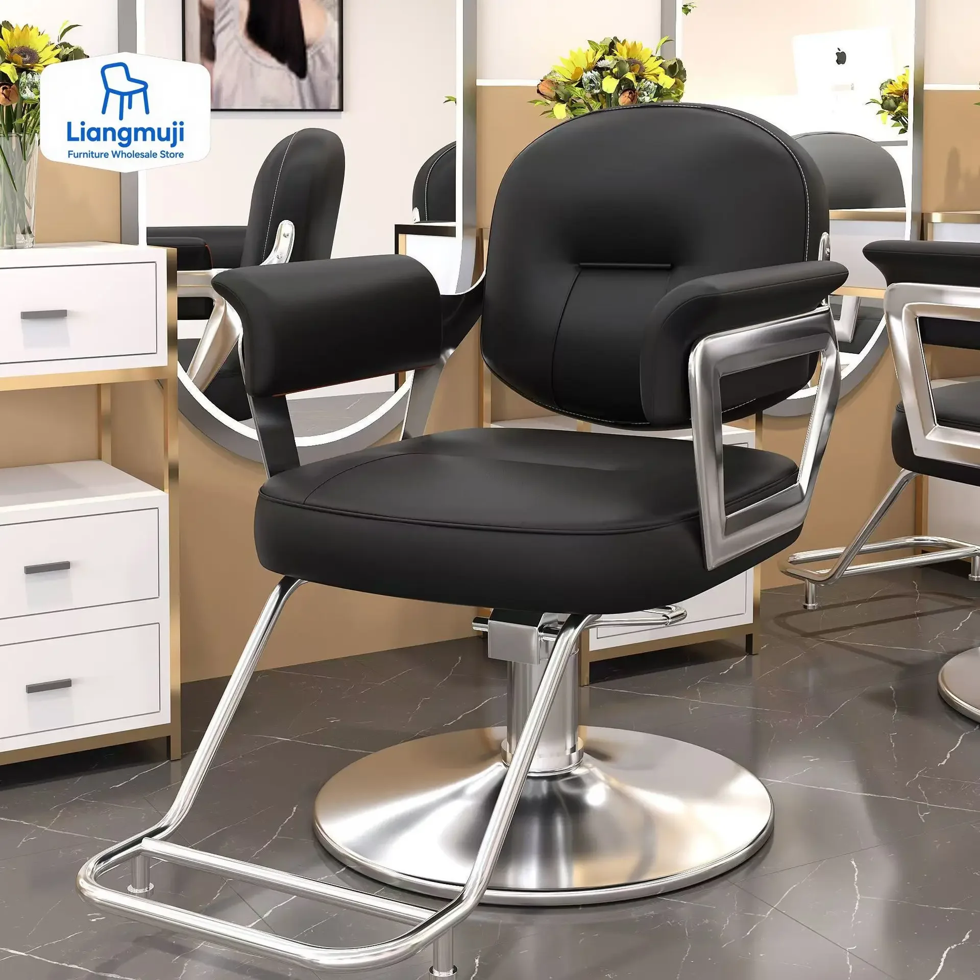 كراسي حلاقة بسيطة للتجميل، إكسسوارات صالونات التجميل الاحترافية، تصميم أثاث صالون الحلاقة الفاخر المريح Sillon De Barberia #1