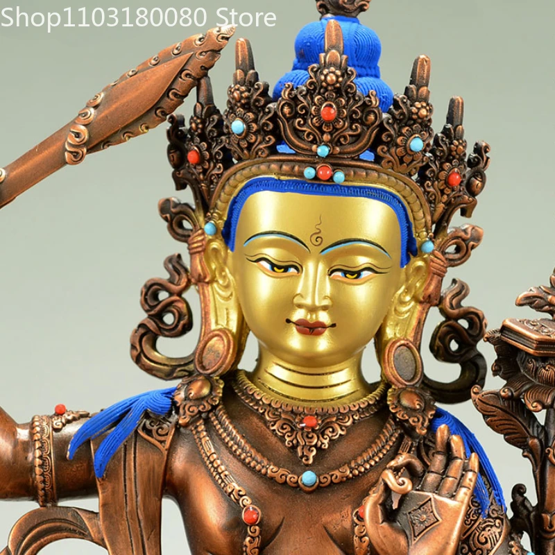 Red copper carving Manjusri Vajrasattva Amitayus Longevity god Buddha statue Nepal Tibet sculpture,large,30.5cm