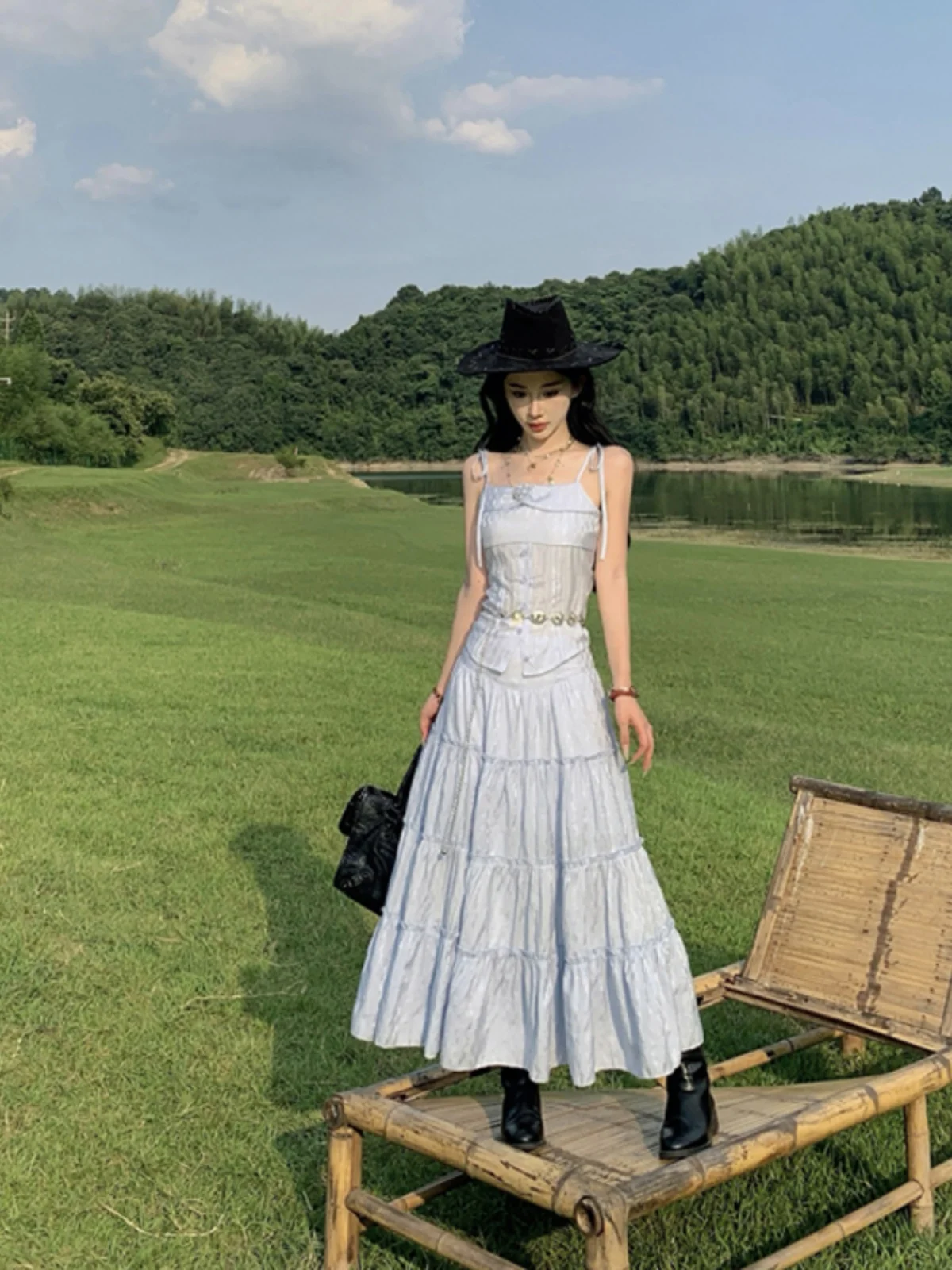 Vaion Reisoutfit Ele f Rok Set Tweedelig pak Strandfoto oot Strandrok Lange Sve Polyestervezel