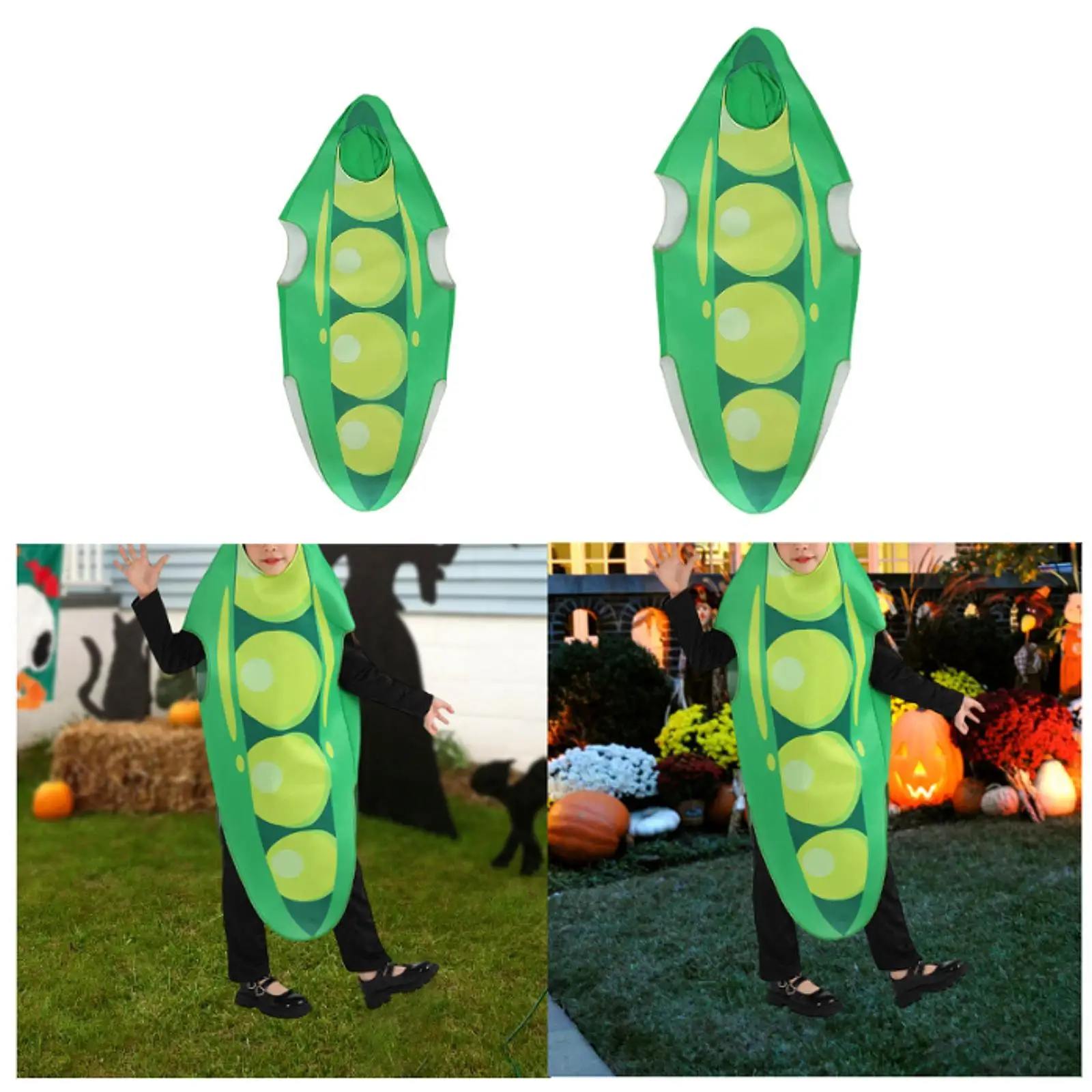 Pea Pod Kostüm, leichter Polyester-Kinder-Gemüseanzug, Halloween-Cosplay-Outfit für das Spielen in der Schule