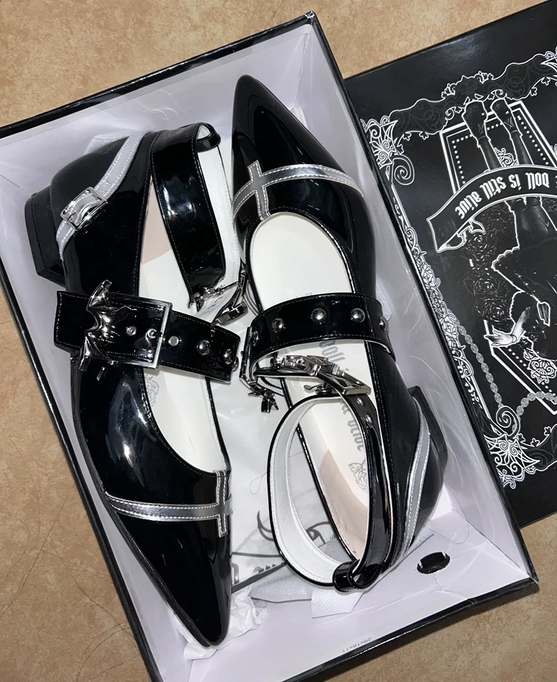 Original Gothic Nun Dark Pointed Flat Shoe Black Pointed Shoes Spring Summer Low Heel Single Shoes Shoes for Women