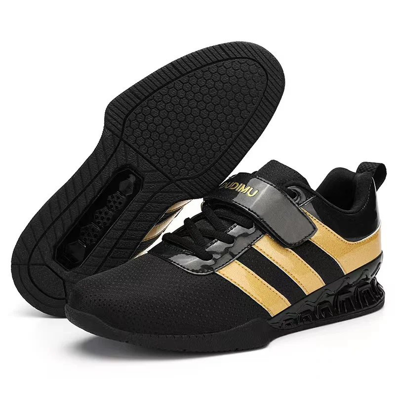 Black Golden 3cm Heel Men Balance Weight-lifting Boots Gym Comprehensive Training Shoes with Hook Loop Suqte Power Lifting