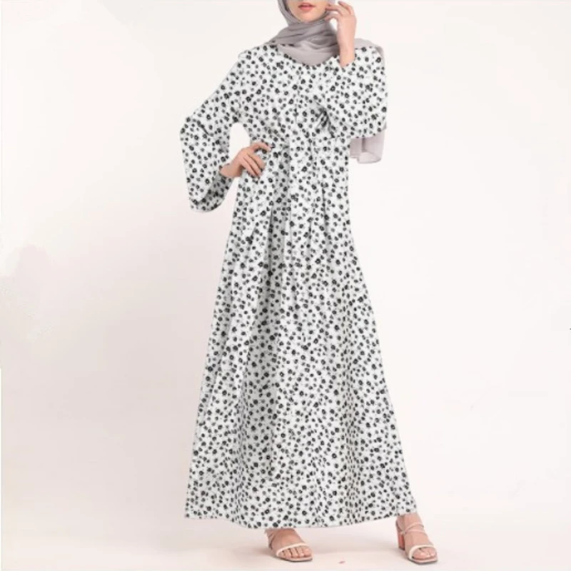 2022 Middle East Muslim Dress Robe Arab Turkey Dubai Fashion Solid Color Elegant Simple Print Dress Robe Abaya Moroccan Kaftan