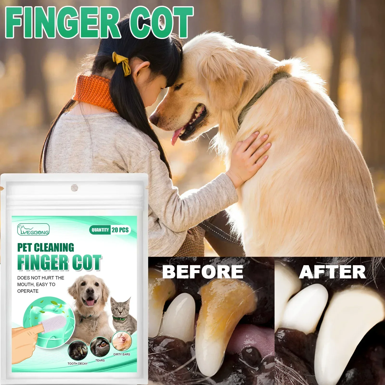 Pet Teeth Cleaning Disposable Finger Cot Wet Wipes Remove Tartar Cochlear Cleaning for Cat Dog Toothbrush Oral Care Finger Cover