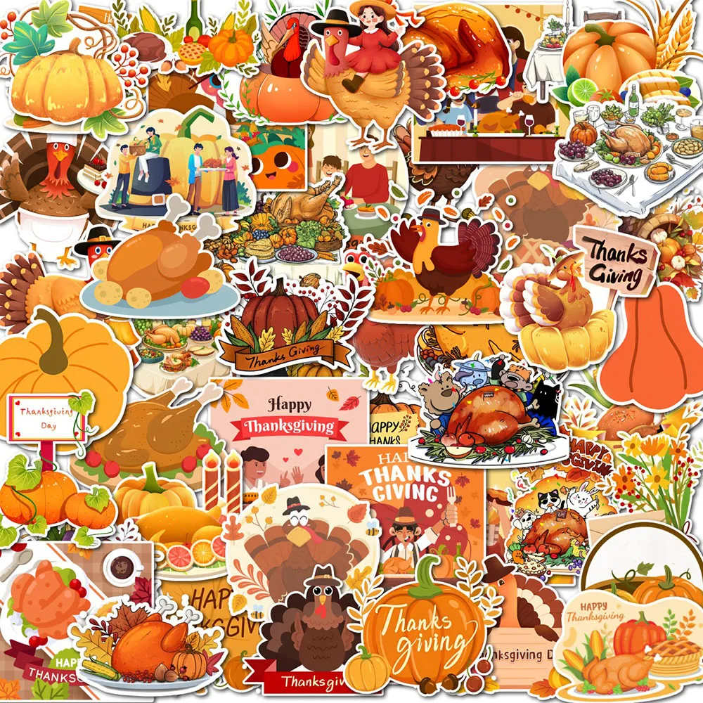 50Pcs Thanksgiving Turkey Graffiti Stickers Cross-border Cartoon Festival Animal DIY Skateboard Luggage Stickers Waterproof view 2